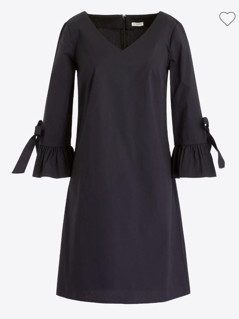 J. Crew Black Sheath V-Neck Dress with Ruffle Tie Bell Sleeves LBD Size 8 NWT